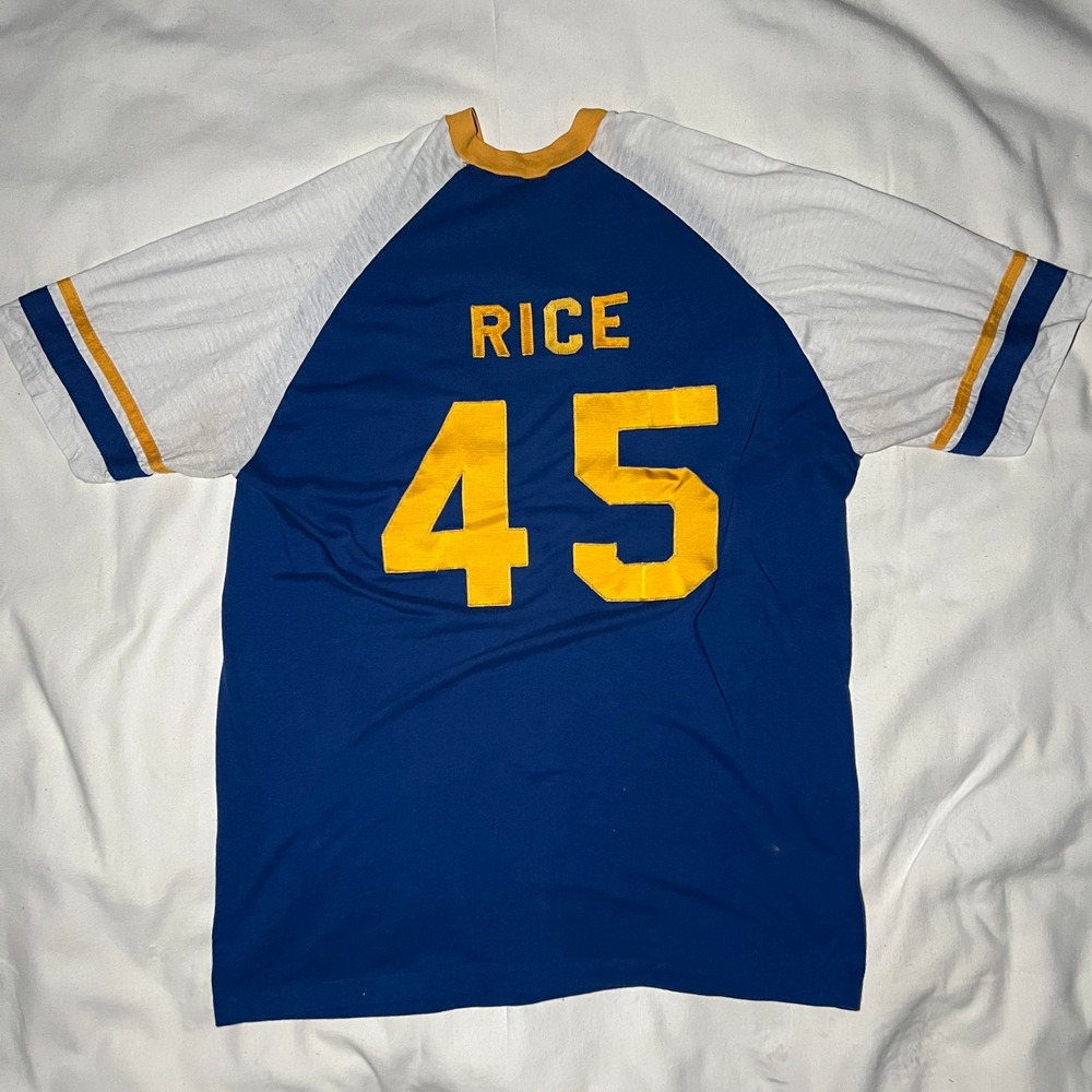 VTG Mr Coffee Raglan T-Shirt Jersey XL Rice 45 Sport-T Stedman Blu 80s VNeck USA - Picture 6 of 7